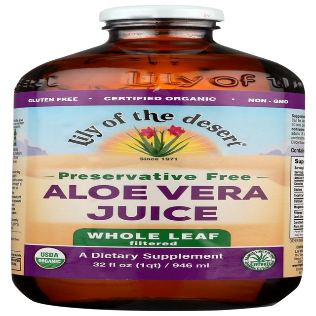 Lily of the Desert Brand Preservative Free USDA Certified Organic Whole Leaf Aloe Vera Juice Dietary Supplement