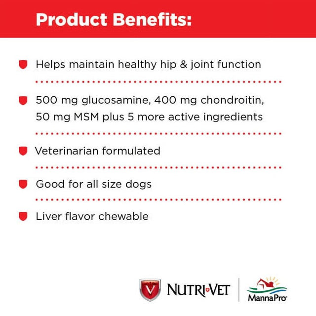 Nutri-Vet Hip and Joint Chewables for Dogs, Advanced Strength, 300 Count