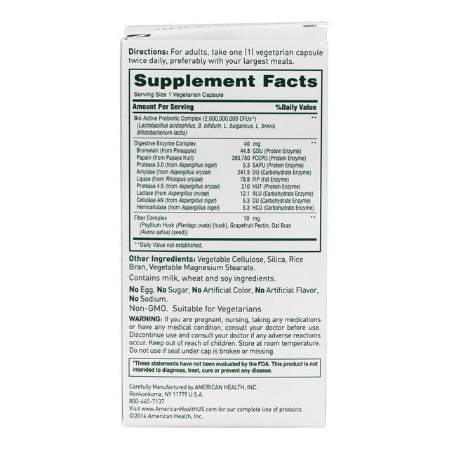 American Health - Enzyme Probiotic Complex Dual Action 2 Billion CFU - 90 Vegetarian Capsules