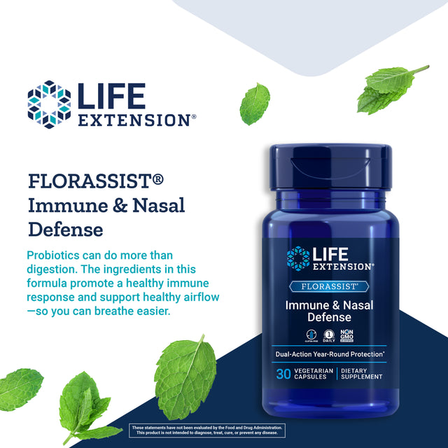 Life Extension FLORASSIST® Immune & Nasal Defense - Focused Probiotic Formula for Healthy Immune Response - Gluten-Free, Non-Gmo - 30 Vegetarian Capsules