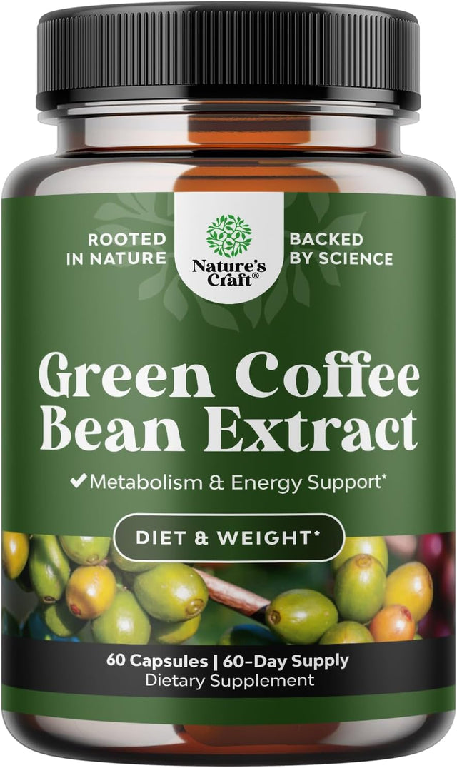 Pure Green Coffee Bean Extract - 800 Mg Green Coffee Extract Caffeine Energy Pills - 50% Green Coffee Antioxidant Nutritional Supplements for Brain Health and Immune Support with Brain Vitamins