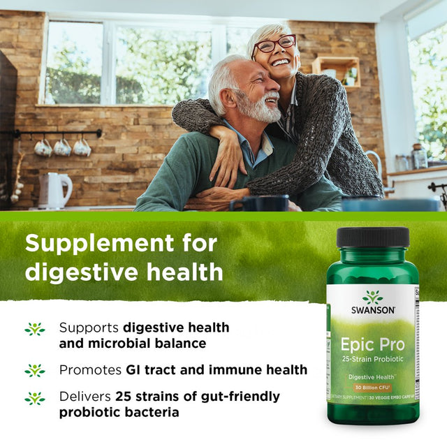 Swanson Epic Pro 25-Strain Probiotic Vegetable Capsules, 30 Billion Cfu, 30 Count