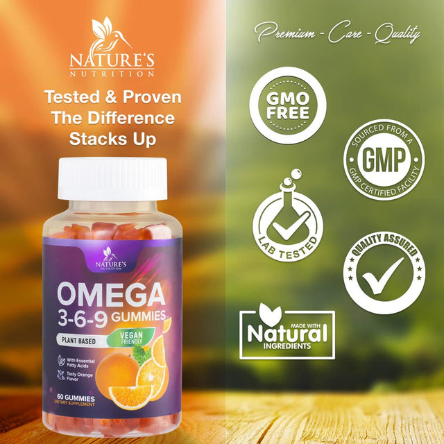 Omega 3 6 9 Vegan Gummies - Triple Strength Omega 3 Supplement Essential Oil Gummy - Omega 369 Heart Support and Brain Support for Women, Men & Pregnant Women, Non-Gmo, Orange Flavor - 120 Gummies