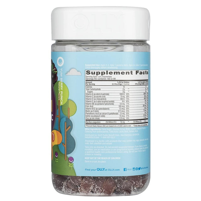 Lil' Ollys Kids' Multi + Probiotic Yum Berry Punch Vitamin Gummies (160 Ct.)
