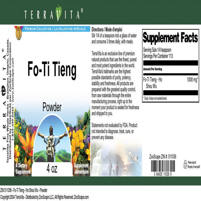 Terravita Fo-Ti Tieng - Ho Shou Wu - Powder, (4 Oz, 1-Pack, Zin: 511036)