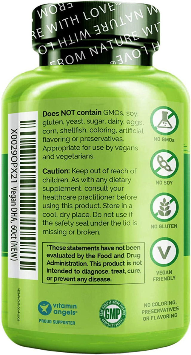 NATURELO Vegan DHA - Omega 3 Oil from Algae - Supplement for Brain, Heart, Joint, Eye Health - Provides Essential Fatty Acids for Women, Men and Kids - Complements Prenatal Vitamins - 60 Softgels
