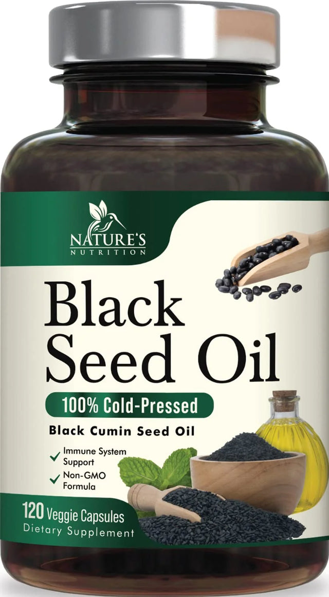 Premium Black Seed Oil Capsules 1000Mg - Vegan Cold-Pressed Nigella Sativa Black Seed Oil, Nature'S Pure Black Cumin Seed Oil for Immune, Hair and Brain Support, Non-Gmo - 60 Capsules