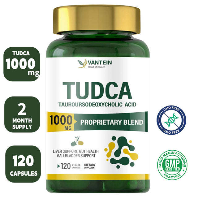 Vantein TUDCA Supplements 1000Mg, 120 Capsules TUDCA Liver Supplement for Liver Cleanse Detox and Repair, Promotes Digestive Health and Eye Health, 60 Day Supply