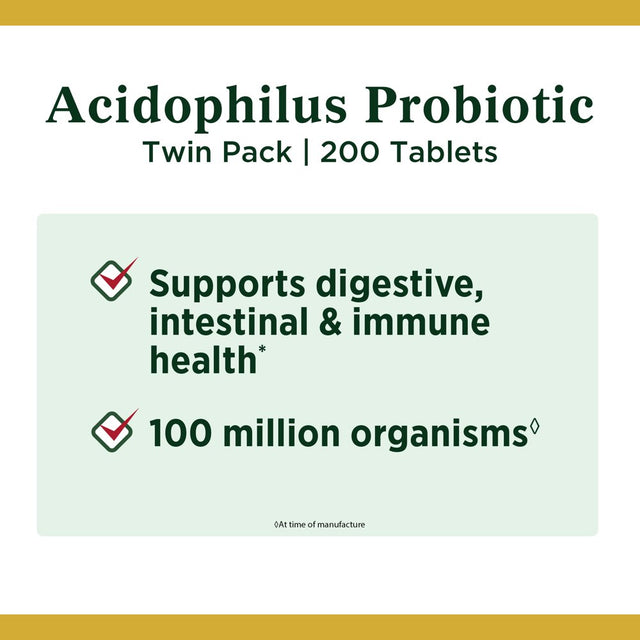 Nature'S Bounty Acidophilus Probiotic Tablets, 100 Ct, 2 Pack