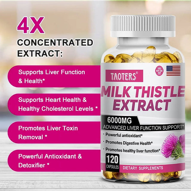 TAOTERS Milk Thistle Extract Capsules, Advanced Liver Support, Powerful Antioxidants, Promote Digestive Health.