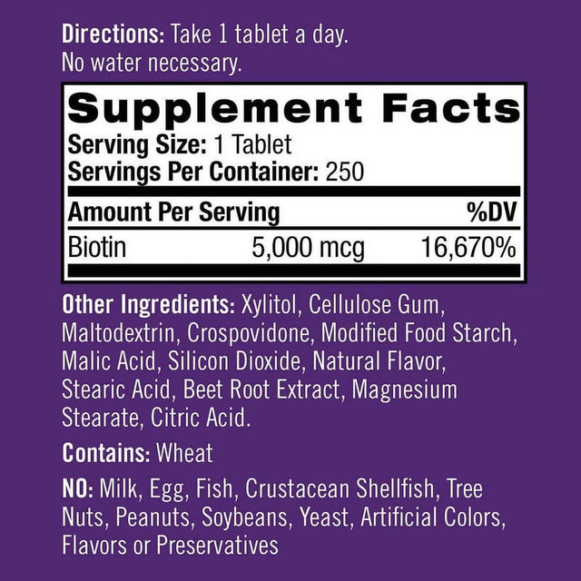 Natrol Biotin BEAUTY 5,000 Mcg Strawberry Flavor 250 Fast Dissolve Tabs - 2 Pack