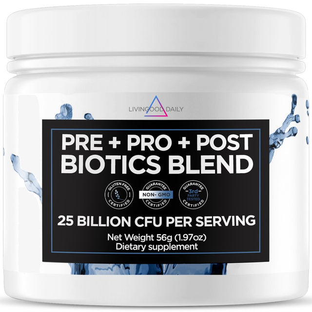 Livingood Daily Pre Pro Post Biotics Blend, 30 Servings - Prebiotic Fiber Powder + Probiotic + Postbiotics