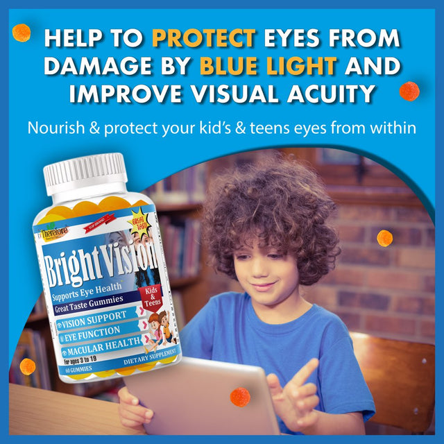 Brightvision Eye Vitamins Supplements Lutein Gummies Kids for Eye Vision Health Care Additive-Free Chewable Lutein Gummy for Macular Health, Blue Light, Eye Strain, Dry Eye Protection
