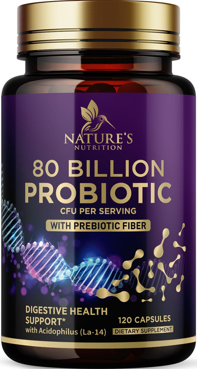 Probiotics for Digestive Health - 80 Billion CFU Guaranteed with Strains for Women'S Vaginal & Men'S Urinary Health & Daily Gut Immune Support Nature'S Acidophilus Probiotic Supplement - 120 Capsules