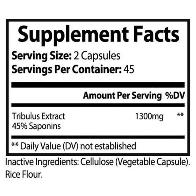 Pristine Pure Tribulus Terrestris 1300Mg with 45% Saponins - the Ultimate Testosterone Booster and Energy Enhancer, 90 Caps.