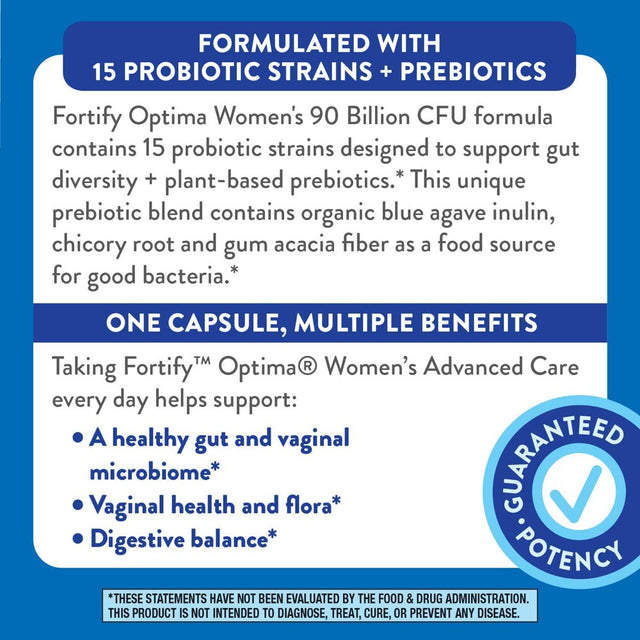 Nature’S Way Fortify Optima Women’S Daily Probiotic, 90 Billion, 15 Strains, Prebiotic, 30 Capsules