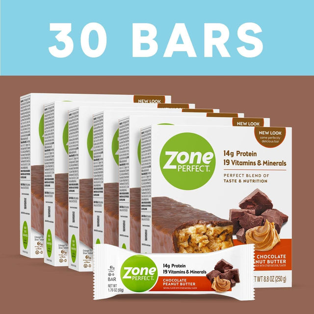 Zoneperfect Protein Bars, Chocolate Peanut Butter, 14G of Protein, Nutrition Bars with Vitamins & Minerals, Great Taste Guaranteed, 30 Bars