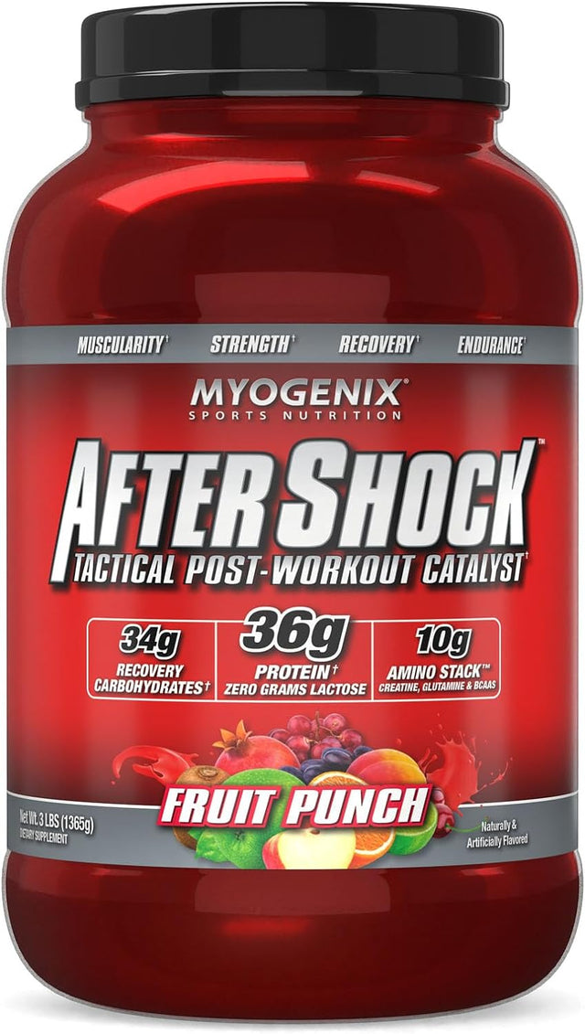 Myogenix Aftershock Post Workout, Muscle Growth Whey Protein Powder | Anabolic Whey Protein and Mass Building Carbohydrates | Amino Stack Creatine and Glutamine plus Bcaas | Fruit Punch 3 LBS