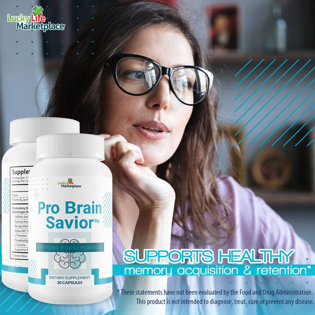 Pro Brain Savior - Nootropic Brain Supplement - Pro Mind Boost Formula for Memory, Focus, & Clarity - Study Pills - Bacopa, Niacin, Caffeine + L-Theanine, GABA - Promote Memory Retention & Learning