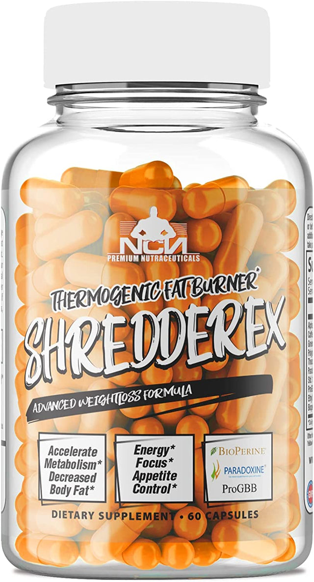 Thermogenic Weight Loss Supplement, SHREDDEREX Fat Burner, Lose Belly Fat for Women, Metabolism Booster for Men, Increased Strength, Focus & Performance 60 Capsules - NCN Supps