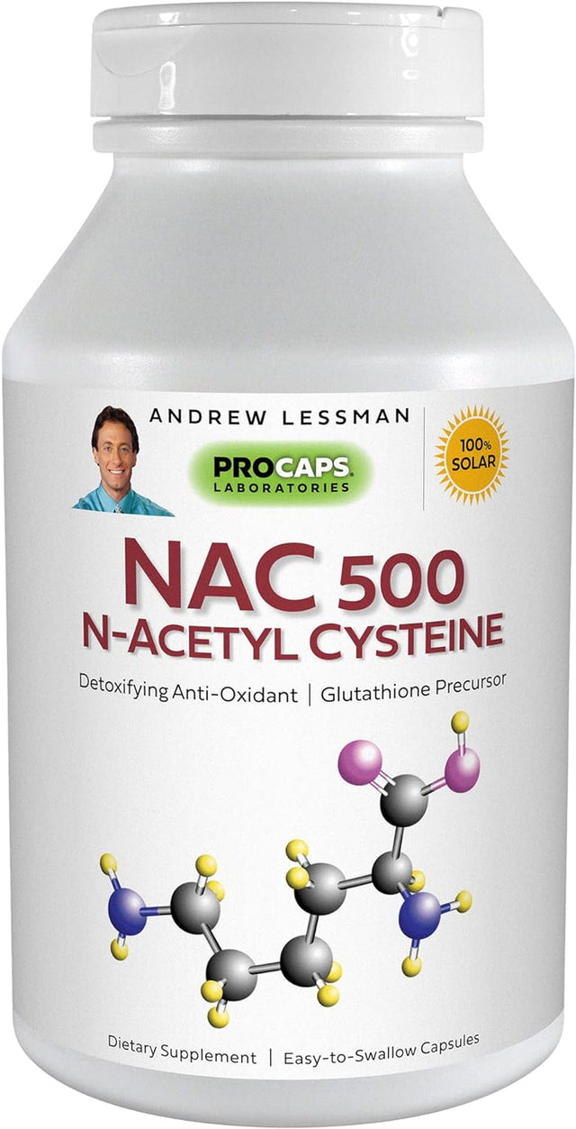 ANDREW LESSMAN NAC-500 N-Acetyl Cysteine 60 Capsules – Helps Combat Daily Onslaught of Damaging Free Radicals, Protects Brain, Heart, Lungs, Liver and Kidneys. Detoxifying Anti-Oxidant. No Additives