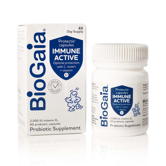 Biogaia Protectis Immune Active Probiotic | Clinically Proven Probiotic + Vitamin D | Supports Immune, Digestive and Overall Health | Probiotics for Men & Women | Capsules | 60 Day Supply