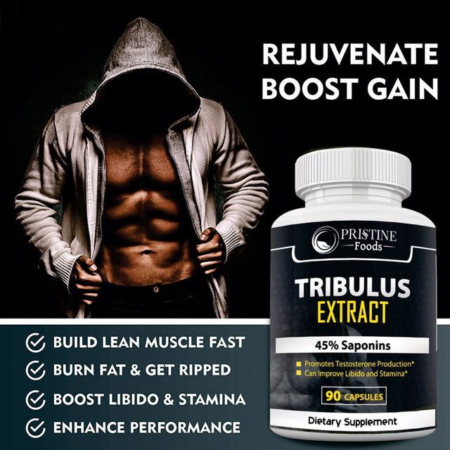 Pristine Pure Tribulus Terrestris 1300Mg with 45% Saponins - the Ultimate Testosterone Booster and Energy Enhancer, 90 Caps.