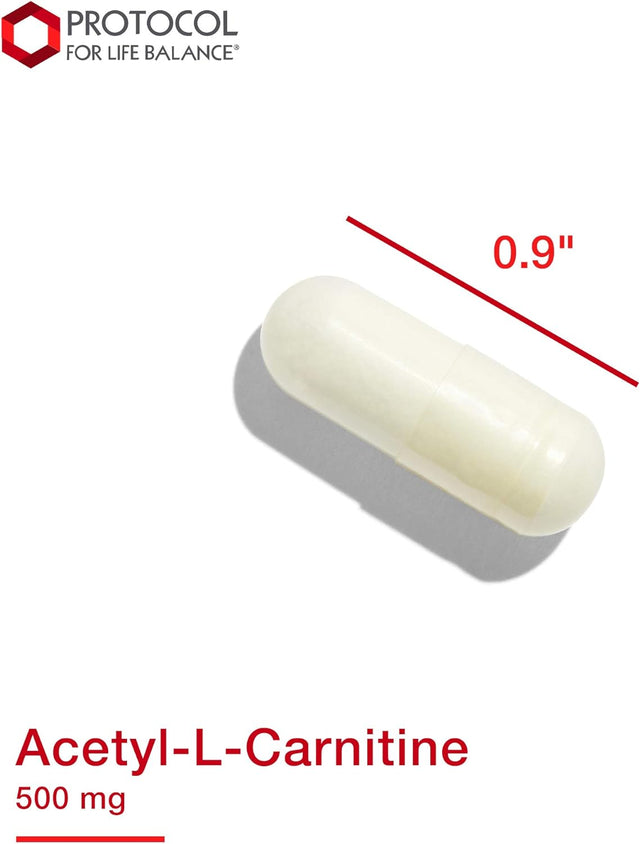 Protocol Acetyl-L-Carnitine 500Mg - Supports Energy, Brain & Mitochondrial Health* - Brain Pills - Amino Acid - Made without Gluten, Non-Gmo, Vegan - 100 Veg Caps