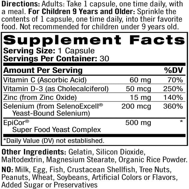Natrol Immune Boost Capsules, Immune Support, Made with Epicor Clinically Tested, Includes Vitamins C, D3, Selenium and Zinc, 30 Count