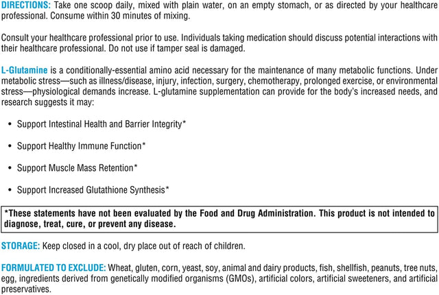 XYMOGEN L-Glutamine Powder Supplement - Promotes Cellular, Immune System + Gut Health - Supports Muscle Mass Retention, 4000Mg L-Glutamine per Serving (12 Oz / 85 Servings)