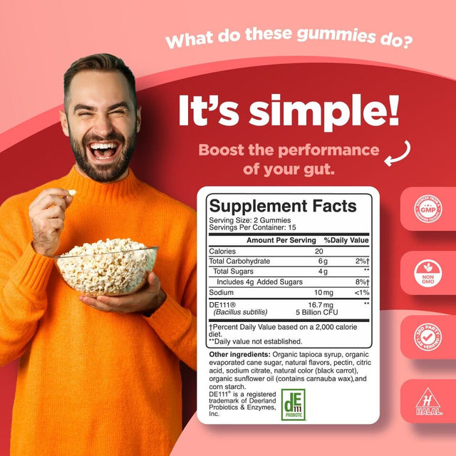 Healthy Gut Probiotic and Digestive Health Gummies for Adults - 5 Billion CFU 30 Count