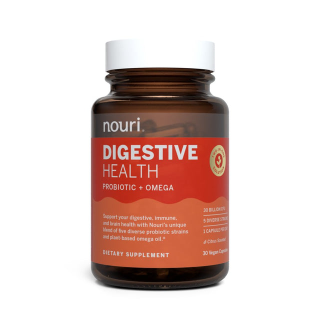 Nouri Digestive Health Probiotic with Omega for Digestion, Immune, and Brain Health, 30 Day Supply