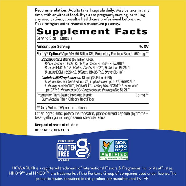 Nature’S Way Fortify Optima Age 50+ Daily Probiotic + Prebiotic, 90 Billion, 15 Strains, 30 Capsules