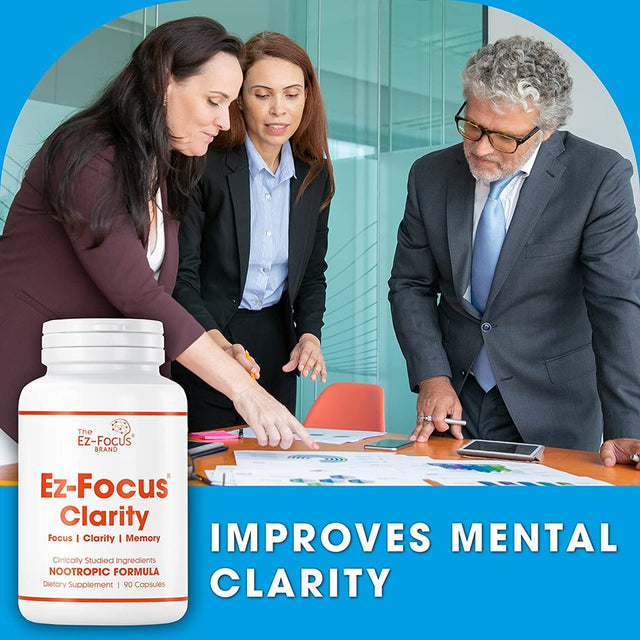 Ez-Focus 'Clarity' Brain Booster Supplement for Men and Women Promotes Clarity, Focus and Memory, Brain Supplement for Students Professionals Trainer Artist Athletes-90 Ct