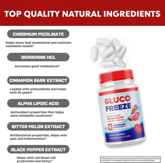 (2 Pack) Gluco Freeze Pills - Pills for Blood Advanced Formula - Gluco Freeze Capsules Blood Support Supplement (120 Capsules)