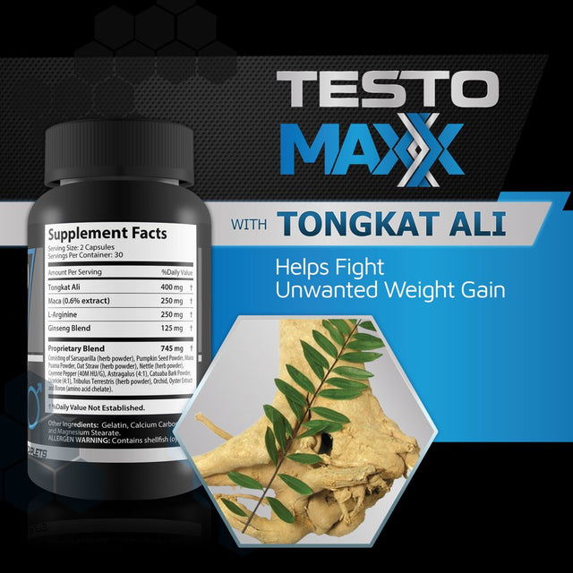 Testo Maxx - All Natural Testosterone Booster - Burn Fat, Build Lean Muscle, and Improve Performance - 60 Caplets