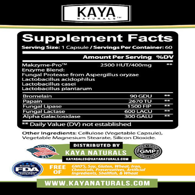 Kaya Naturals Digestive Enzymes W/ Prebiotic & Probiotics, Gas, Constipation & Bloating Relief