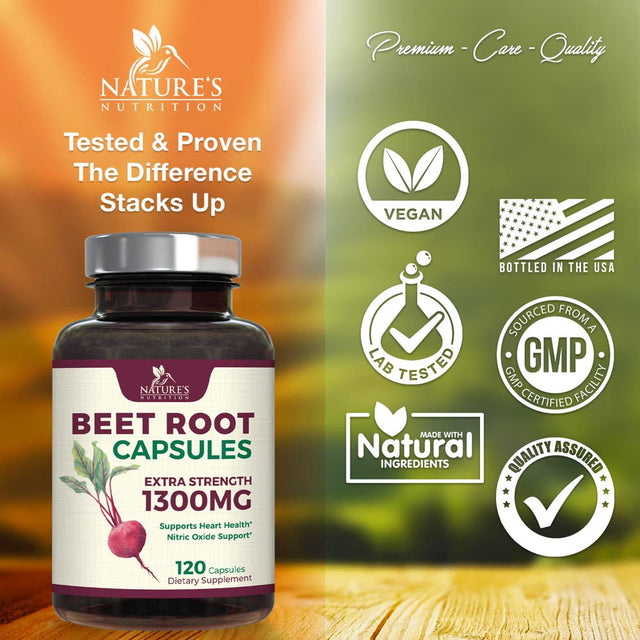 Beet Root Powder Capsules - Supports Athletic Performance, Digestive Health, Immune System - Nature'S Beet Root Extract Supplement 1300Mg per Serving - Vegan, Gluten Free, Non-Gmo - 120 Capsules