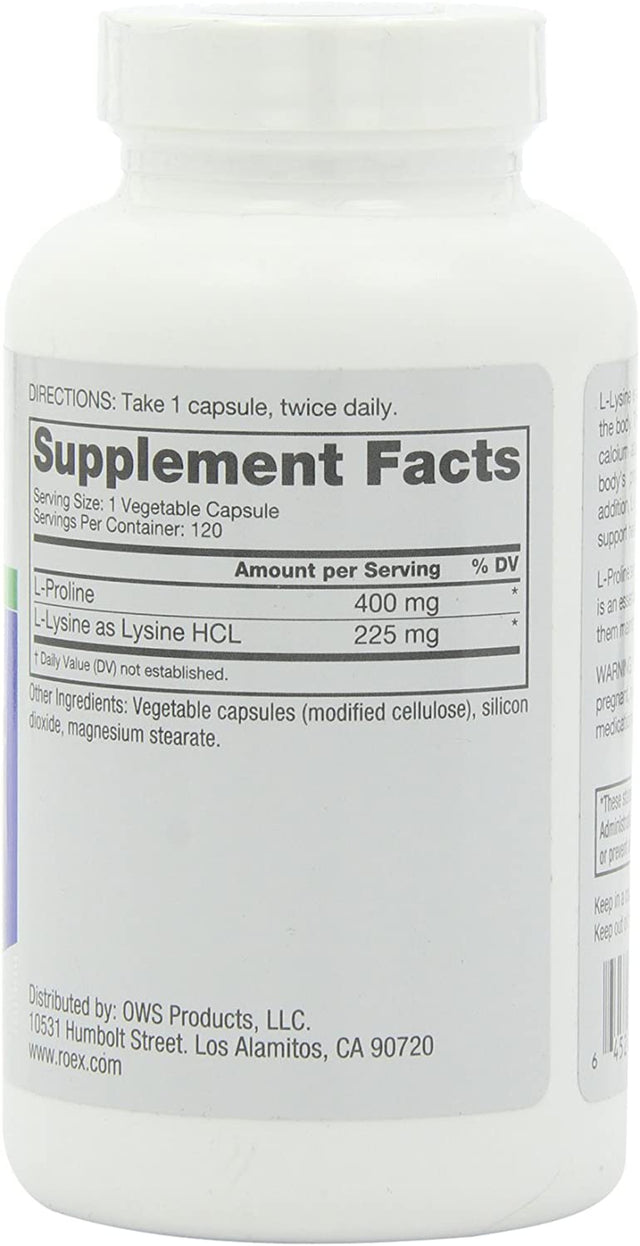 Roex Vitamins | L-Lysine | L-Proline | Muscle Maintenance and Recovery | Healthy Joints | Nutritional-Supplement | 120 Count