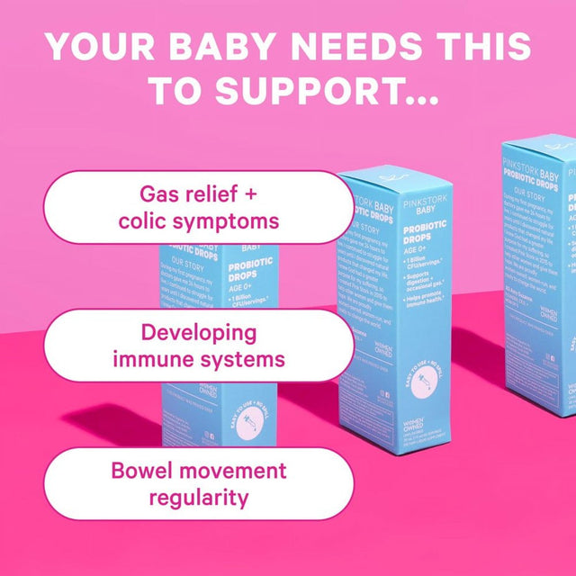 Pink Stork Baby Probiotic Drops: Infant Probiotic Drops for Baby, Digestion & Gas Relief, 1 Fl Oz