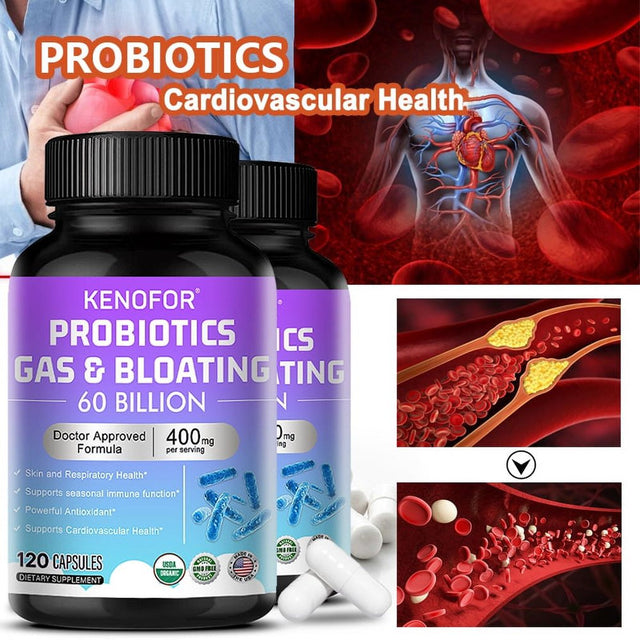 KENOFOR Probiotic Capsules with Lactobacillus Acidophilus, Powerful Antioxidants to Support Skin, Cardiovascular, Digestive, Immune and Respiratory Health