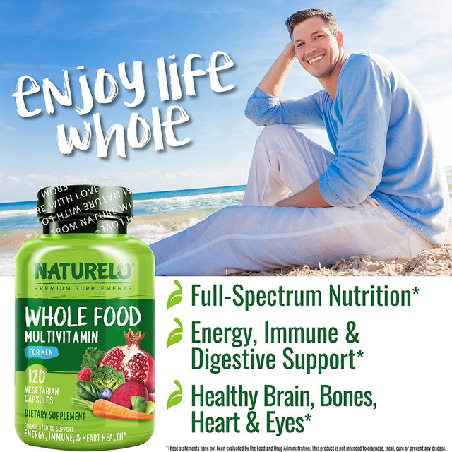 NATURELO Whole Food Multivitamin for Men - with Vitamins, Minerals, Organic Herbal Extracts - Vegetarian - for Energy, Brain, Heart, Eye Health - 120 Vegan Capsules