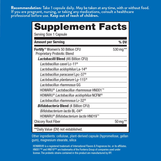 Fortify Women'S Extra Strength Probiotic Capsules, 50 Billion Live Probiotics, 30 Count