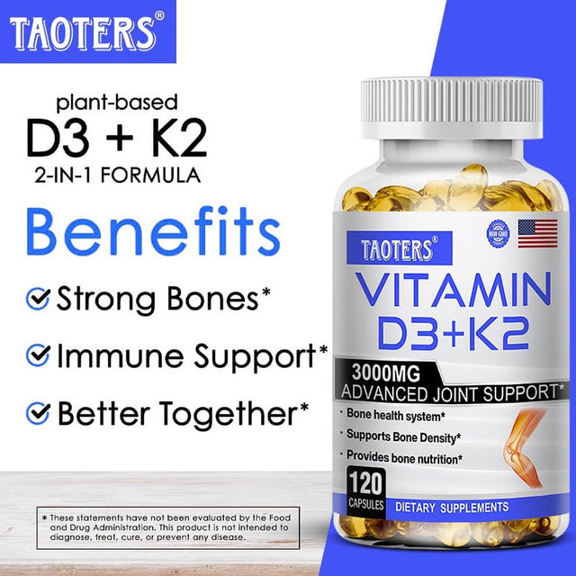 TAOTERS Vitamin K2 (MK7) with D3 Supplement to Support Joint, Bone, and Immune Health Non-Gmo Formula Easy-Swallow Vitamin D and K Complex.