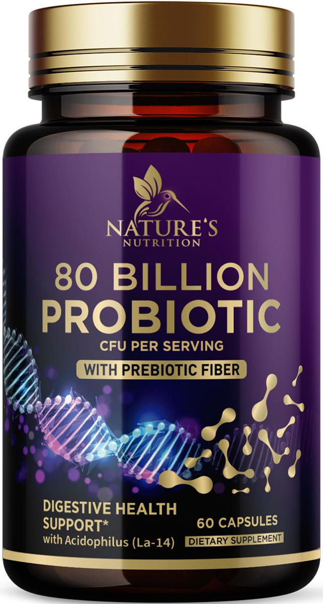 Probiotics for Digestive Health - 80 Billion CFU Guaranteed with Strains for Women'S Vaginal & Men'S Urinary Health & Daily Gut Immune Support, Nature'S Acidophilus Probiotic Supplement - 60 Capsules