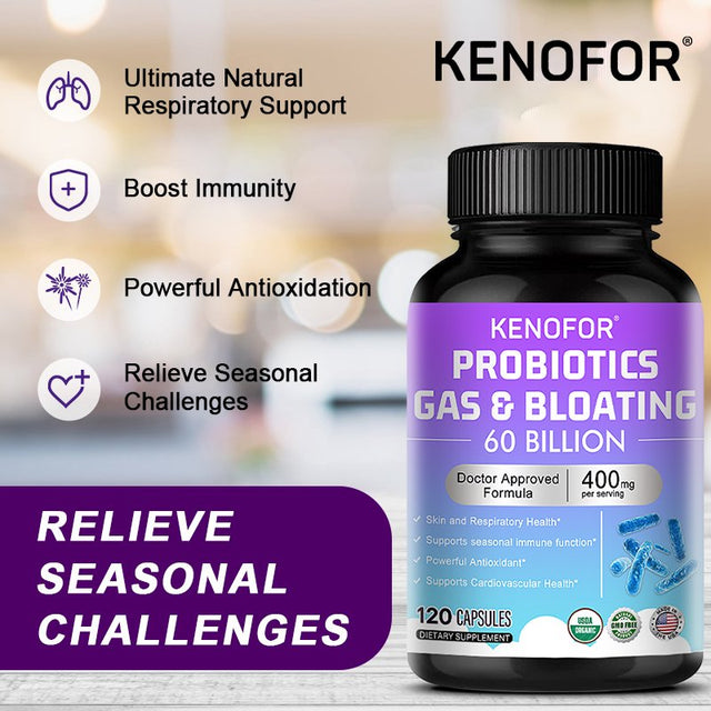 KENOFOR Probiotic Capsules with Lactobacillus Acidophilus, Powerful Antioxidants to Support Skin, Cardiovascular, Digestive, Immune and Respiratory Health