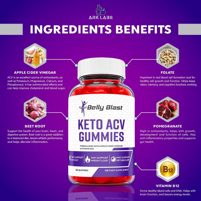 (1 Pack) Belly Blast Keto ACV Gummies - Apple Cider Vinegar Supplement for Weight Loss - Energy & Focus Boosting Dietary Supplements for Weight Management & Metabolism - Fat Burn - 60 Gummies