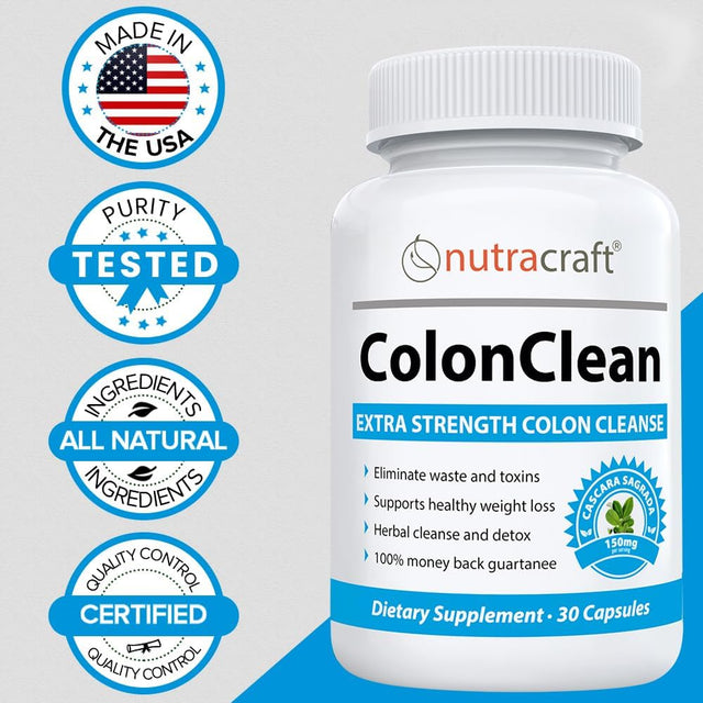 Nutracraft Colonclean #1 Colon Detox and Constipation Relief | Senna, Cascara Sagrada, Psyllium, MCT, Aloe and Probiotics | 30 Capsules