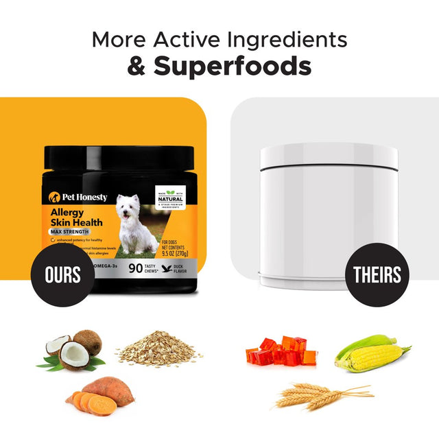 Pet Honesty Dog Allergy Skin Health Max Strength Soft Chews, Duck, 90 Ct