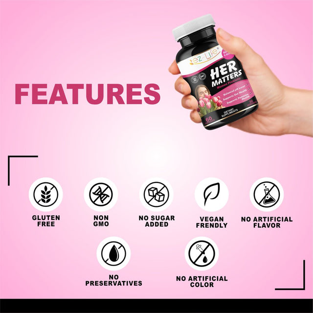 Her Matters Probiotic Supplement for Women Support Urinary Tract Health, Feminine Odor, Balance Ph, & Restore Proper Gut Flora 60 Capsules